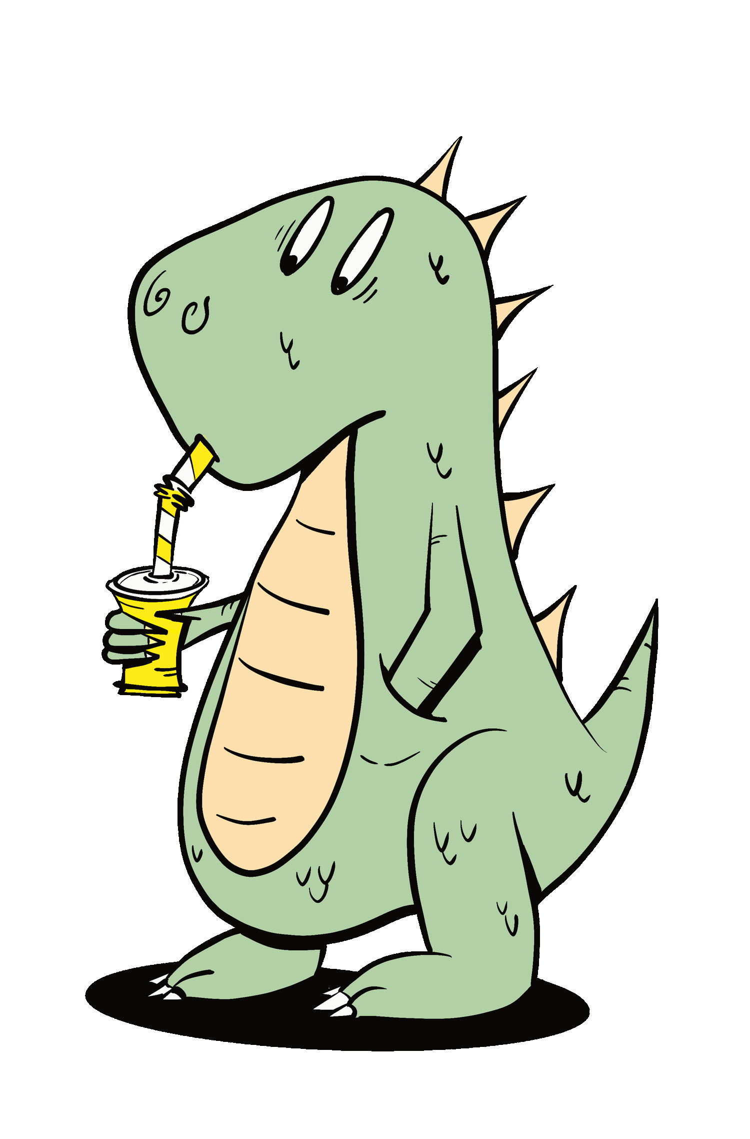 T Rex is sipping a soda from a straw